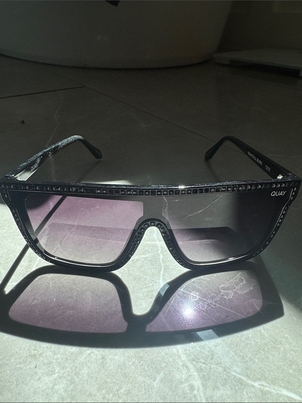 Quay Australia Black Shield Sunglasses with Purple Gradient Lenses